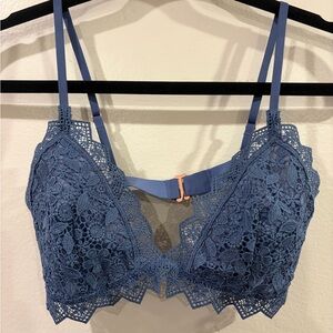 aerie Blue Floral Crochet Lace Plunge Bralette